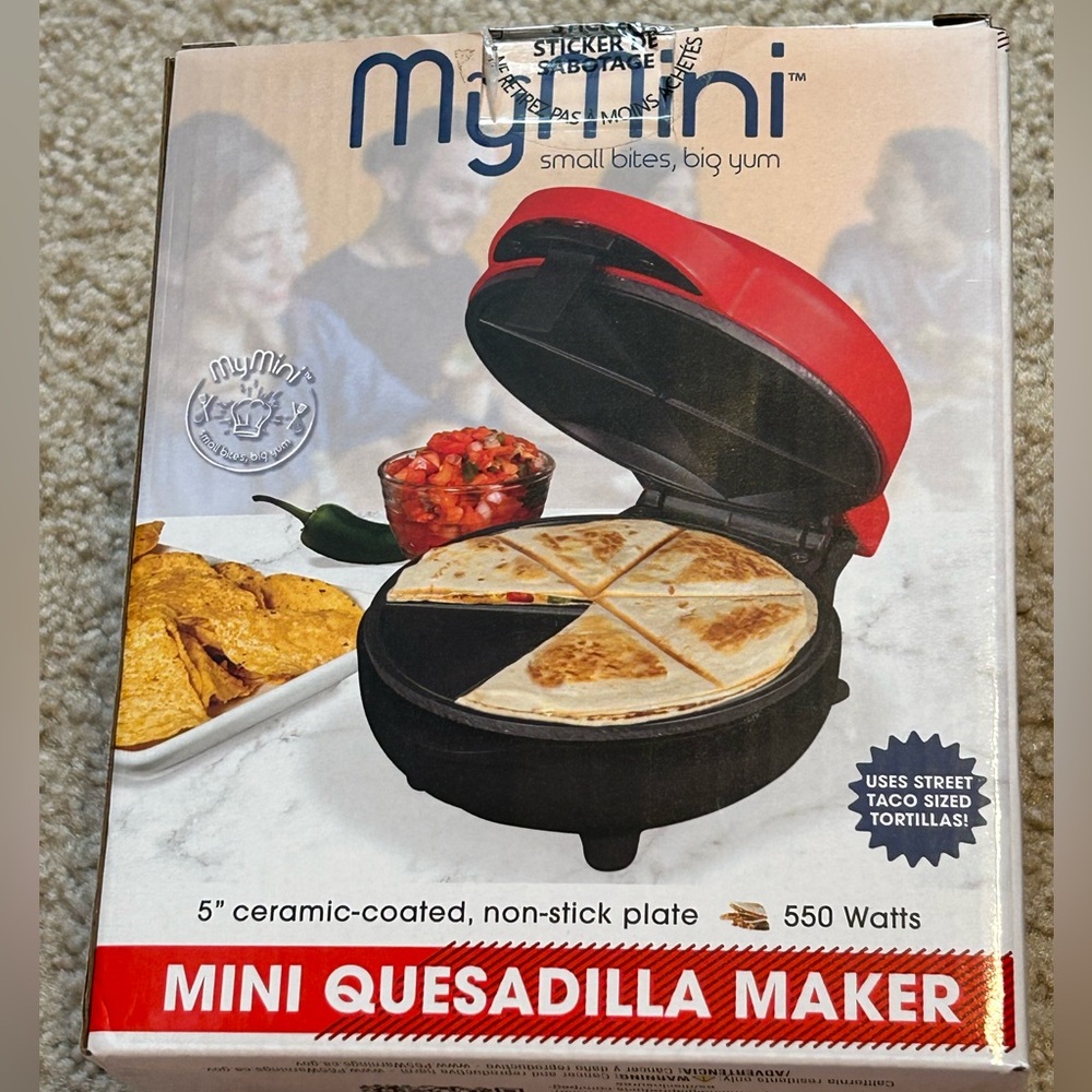 Brand New MyMini Red Mini Quesadilla Maker with 5” ceramic plate
